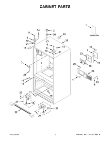 Cabinet Parts Diagram and Parts List for WRF555SDHV10  Whirlpool Refrigerator