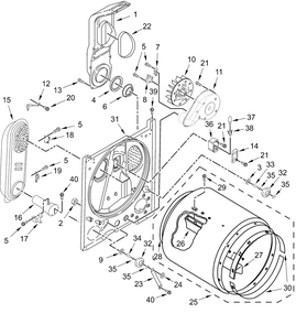 Bulkhead Parts Diagram and Parts List for MGD4005SW0  Whirlpool Dryer