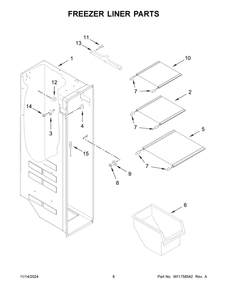 05 - Freezer Liner Parts Diagram and Parts List for WRS325SDHW11  Whirlpool Refrigerator