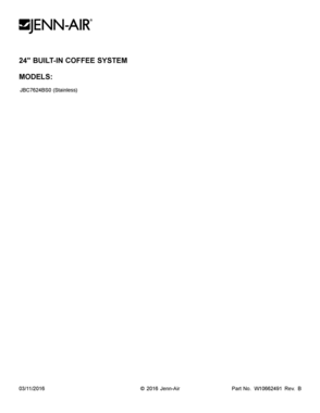 01 - COVER SHEET Diagram and Parts List for JBC7624BS0  Whirlpool Coffee Maker