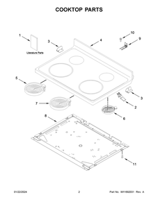 Cooktop Parts Diagram and Parts List for WFE320M0JB4  Whirlpool Range