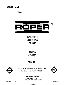 Front Cover Diagram and Parts List for B9608*4  Roper Range
