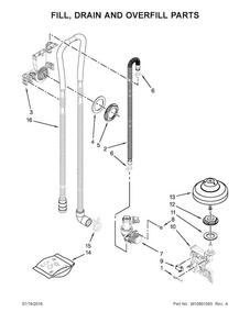 Fill, Drain And Overfill Parts Diagram and Parts List for KDTE204EBL2  KitchenAid Dishwasher