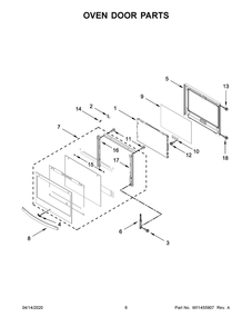 Oven Door Parts Diagram and Parts List for WOC75EC0HS04  Whirlpool Microwave Oven Combo