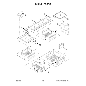 Shelf Parts Diagram and Parts List for KBFN542SPS00  KitchenAid Refrigerator