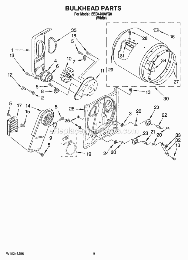 BULKHEAD PARTS, OPTIONAL PARTS (NOT INCLUDED) Diagram and Parts List for EED4400WQ0  Estate Dryer