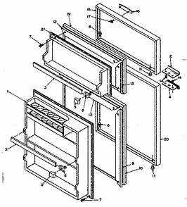 Refrigerator Door Diagram and Parts List for 106U12D  Kenmore Refrigerator