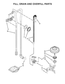 Fill, Drain And Overfill Parts Diagram and Parts List for KDTE204EBL4  KitchenAid Dishwasher