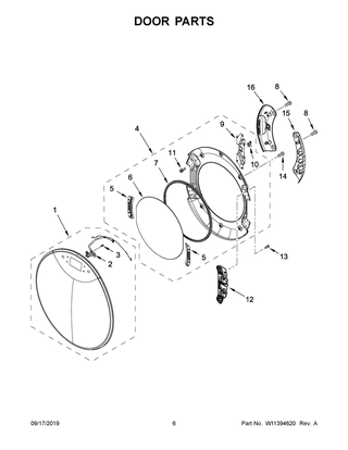 Door Parts Diagram and Parts List for WGD9620HBK1  Whirlpool Dryer