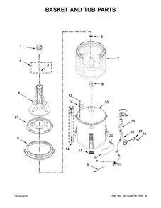 Basket And Tub Parts Diagram and Parts List for 4KWTW4705FW0  Whirlpool Washer