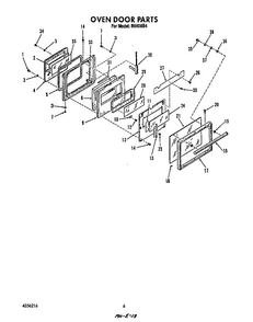 Oven Door Diagram and Parts List for B9608*4  Roper Range