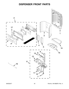 Dispenser Front Parts Diagram and Parts List for IX7DDEXGZ000  Whirlpool Refrigerator