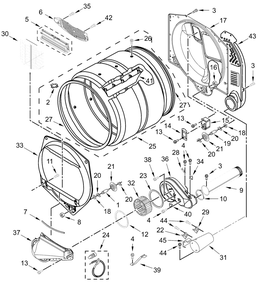 Upper And Lower Bulkhead Parts Diagram and Parts List for MLG27PDFGW0  Whirlpool Dryer
