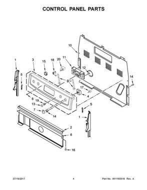 03 - Control Panel Parts Diagram and Parts List for 4KWFE7685ES1  Whirlpool Range