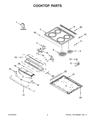 Cooktop Parts Diagram and Parts List for WEE510SAGS1  Whirlpool Range
