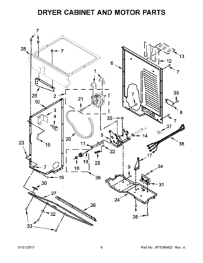 04 - DRYER CABINET AND MOTOR PARTS Diagram and Parts List for YWET4027EW1  Whirlpool Washer Dryer Combo