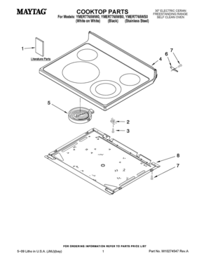 01 - COOKTOP PARTS Diagram and Parts List for YMER7765WS0  Whirlpool Range