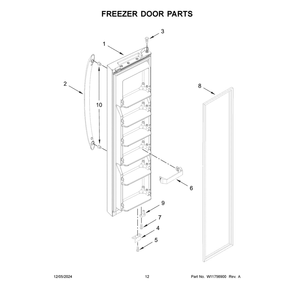 Freezer Door Parts Diagram and Parts List for WRS312SNHB07  Whirlpool Refrigerator