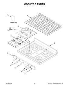 Cooktop Parts Diagram and Parts List for WFG525S0JB6  Whirlpool Range