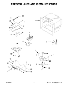 Freezer Liner And Icemaker Parts Diagram and Parts List for KRFF305ESS06  Whirlpool Refrigerator