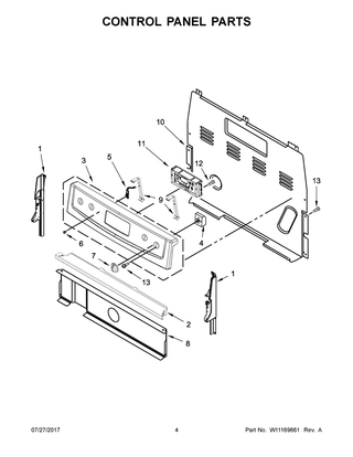 Control Panel Parts Diagram and Parts List for IES426AS1  Whirlpool Range