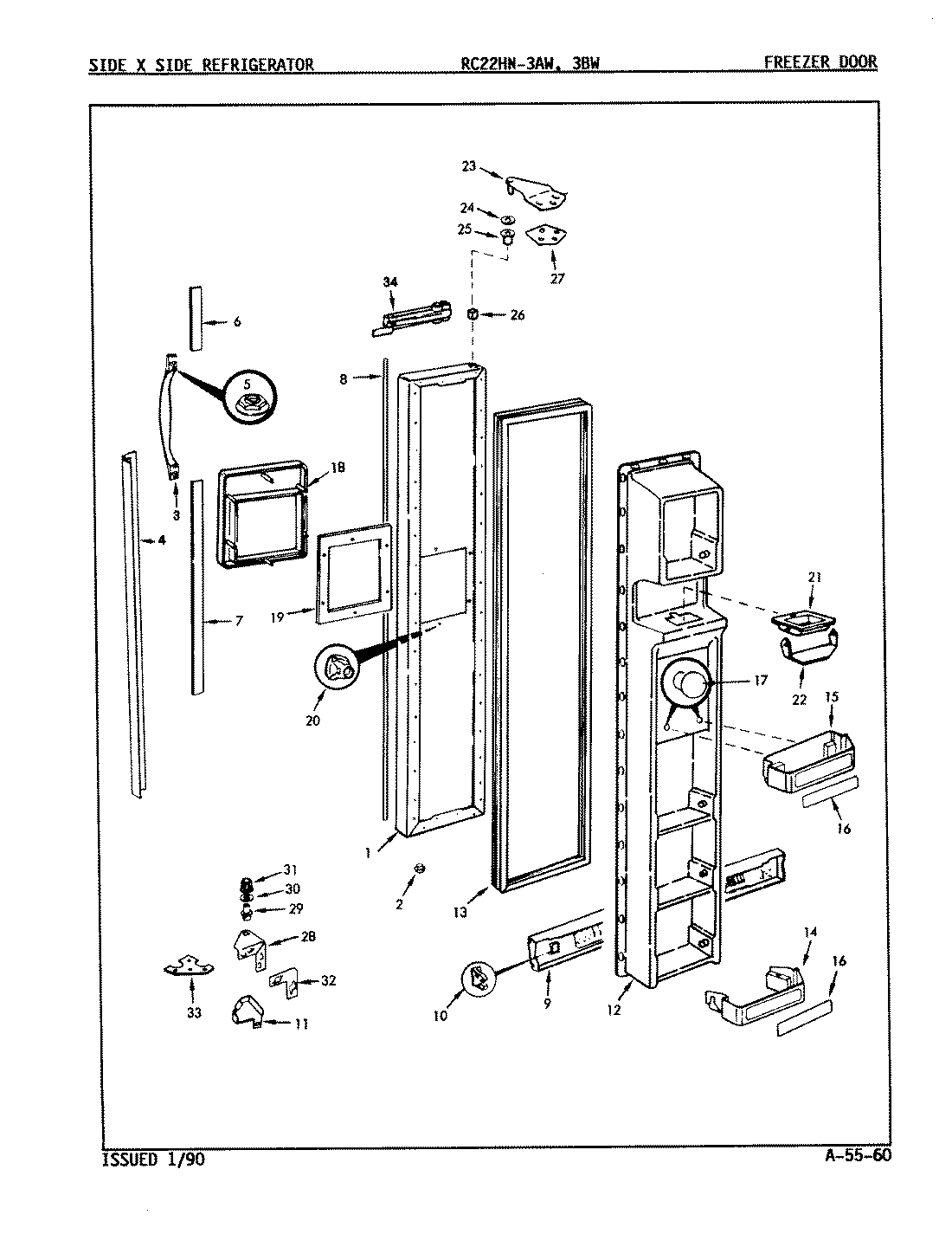 02 - FREEZER DOOR Diagram and Parts List for RC22HA-3AW  Whirlpool Refrigerator