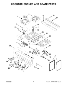 03 - Cooktop, Burner And Grate Parts Diagram and Parts List for KFGC500JMB07  Whirlpool Range