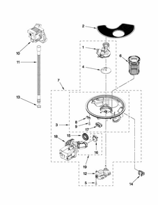 Pump, Washarm And Motor Parts Diagram and Parts List for 66513044K113  Kenmore Dishwasher