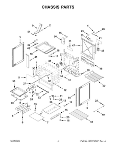 Chassis Parts Diagram and Parts List for YWEEA25H0HZ5  Whirlpool Range