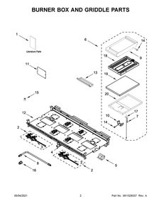 Burner Box And Griddle Parts Diagram and Parts List for JDRP848HL01  Whirlpool Range