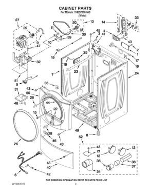 02 - CABINET PARTS Diagram and Parts List for YNED7500XW0  Whirlpool Dryer