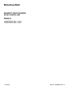 Cover Sheet Diagram and Parts List for 5KSB5075EWH0  KitchenAid Blender