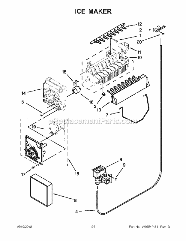 Ice Maker Diagram and Parts List for WRS325FDAW01  Whirlpool Refrigerator
