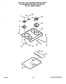 Main Top Diagram and Parts List for 2384*3A  Roper Range
