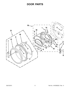 04 - DOOR PARTS Diagram and Parts List for YMEDE301YW1  Whirlpool Dryer
