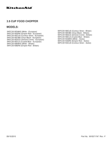 Cover Sheet Diagram and Parts List for 5KFC3515BAC0  KitchenAid Food Processor