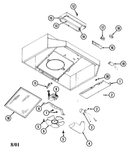 Body/internal Parts Diagram and Parts List for UXT3036AAS  Whirlpool Range Hood