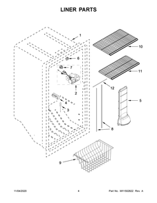 Liner Parts Diagram and Parts List for WZF34X20DW02  Whirlpool Freezer