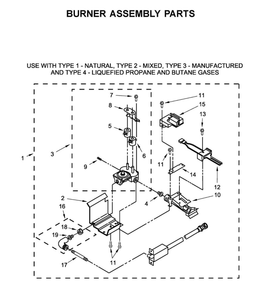 Burner Assembly Diagram and Parts List for WGTLV27HW1  Whirlpool Washer Dryer Combo