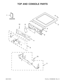 Top And Console Parts Diagram and Parts List for WED7990FW0  Whirlpool Dryer