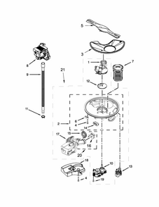 Pump, Washarm And Motor Parts Diagram and Parts List for 66513229N412  Kenmore Dishwasher