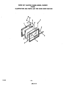 Oven Door Diagram and Parts List for F7107*0  Roper Range