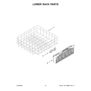 Lower Rack Parts Diagram and Parts List for KDTS324SPS0  KitchenAid Dishwasher