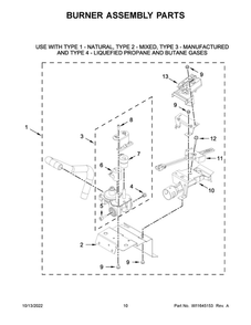 Burner Assembly Diagram and Parts List for WGTLV27HW3  Whirlpool Washer Dryer Combo