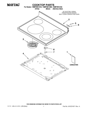 01 - COOKTOP PARTS Diagram and Parts List for YMER7651WB0  Whirlpool Range