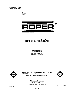 Front Cover Diagram and Parts List for 8614*0C  Roper Refrigerator