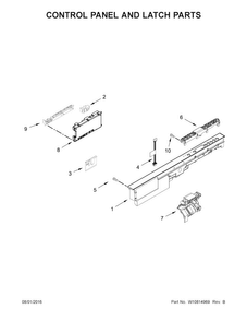 Control Panel And Latch Parts Diagram and Parts List for WDT780SAEM1  Whirlpool Dishwasher
