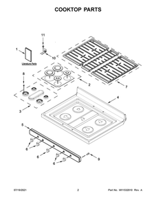 Cooktop Parts Diagram and Parts List for WFG525S0JZ2  Whirlpool Range