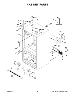 02 - CABINET PARTS Diagram and Parts List for WRF550CDHZ00  Whirlpool Refrigerator