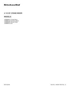 Cover Sheet Diagram and Parts List for KSM96ER0  KitchenAid Mixer